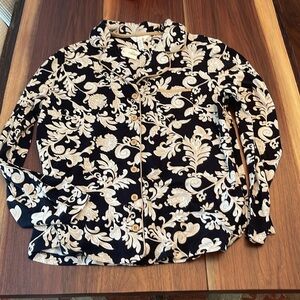 Soma Blk,Tan & White Design Long Sleeve Buttoned Front PJ Top. Size XL. P5